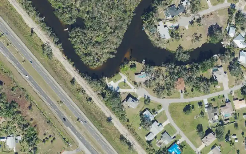 Aerial photo of the area around Allapatchee Shores Park Canoe and Kayak Launch, Charlotte County