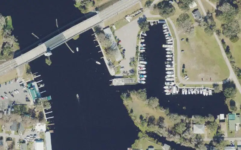 Aerial photo of the area around Astor Bridge Marina, Volusia County