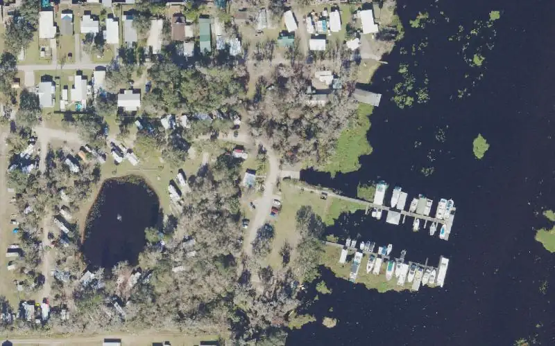 Aerial photo of the area around Astor Landing Campground and Boat Ramp, Lake County