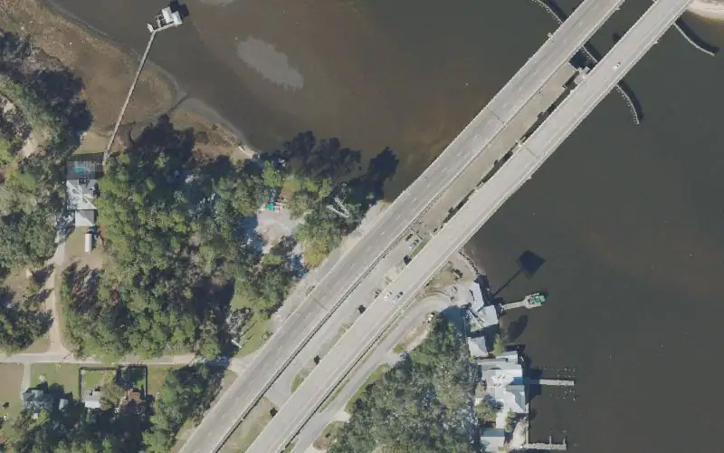 Aerial photo of the area around B.V. Buchanan Park and Public Boat Ramp, Bay County
