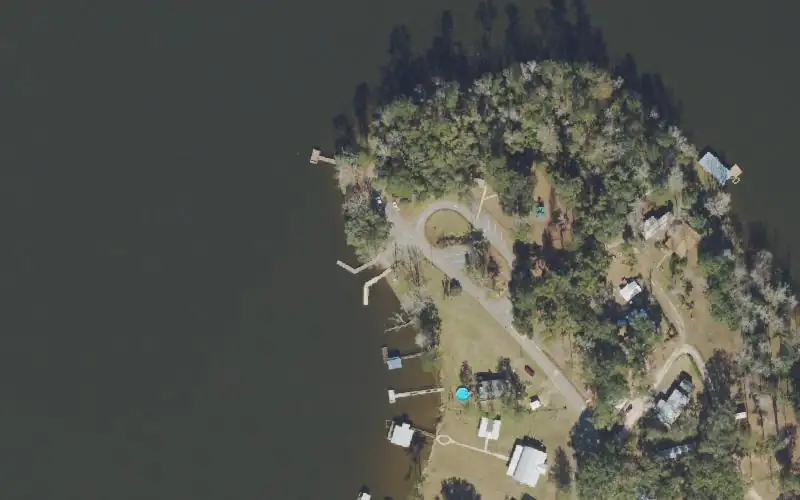 Aerial photo of the area around Ben Stoutamire Landing, Leon County