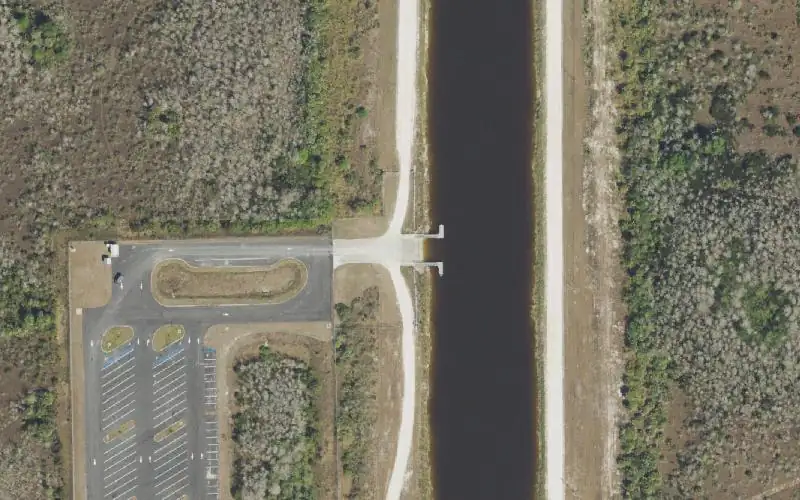 Aerial photo of the area around Big Cypress Addition Lands Recreation Access (aka. Alligator Alley Mile 51), Collier County