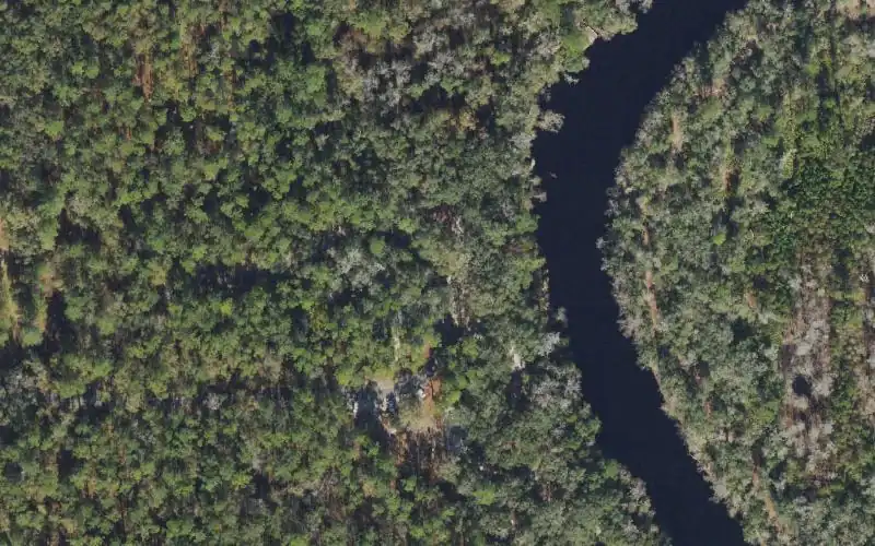 Aerial photo of the area around Big Shoals State Park Canoe Launch, Hamilton County