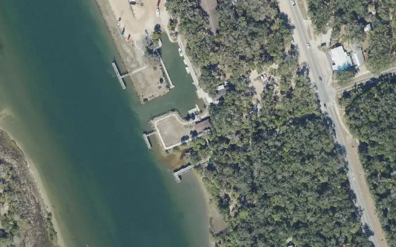 Aerial photo of the area around Bing's Landing Accessible Kayak Launch Dock, Flagler County