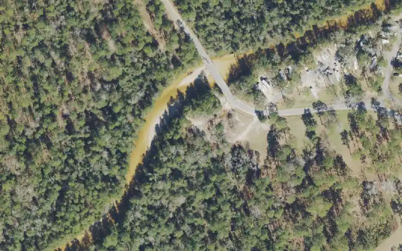 Aerial photo of the area around Blackwater River State Forest - Coldwater Creek Recreation Area Canoe Access, Santa Rosa County