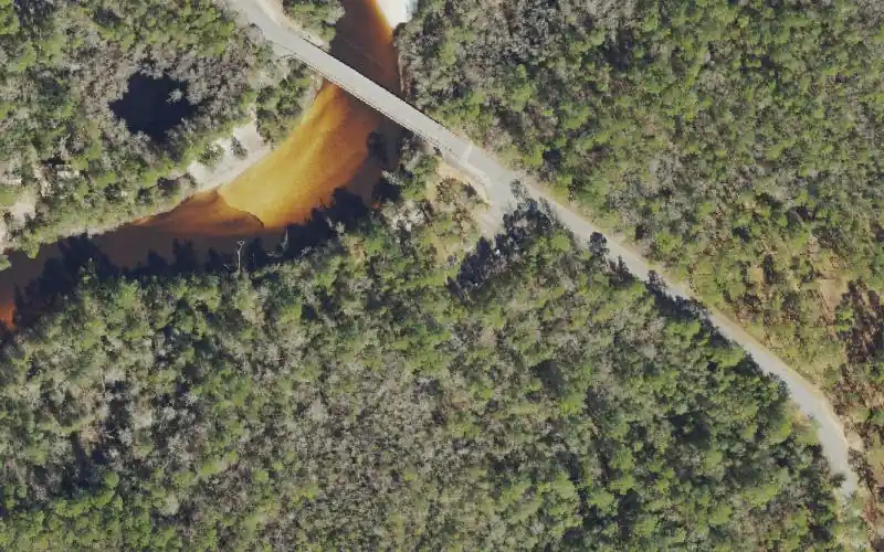Aerial photo of the area around Blackwater River State Park - Deaton Bridge Canoe Take-Out, Santa Rosa County