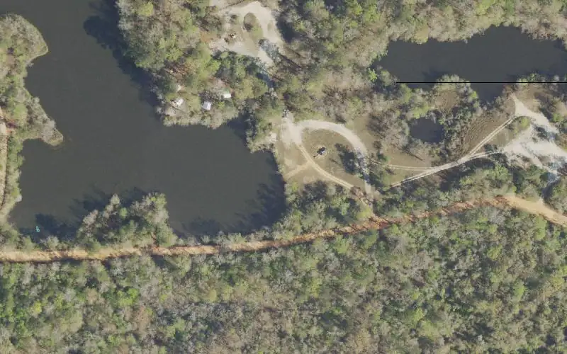 Aerial photo of the area around Bluff Springs Recreation Area - Lake Canoe Access #2B, Escambia County