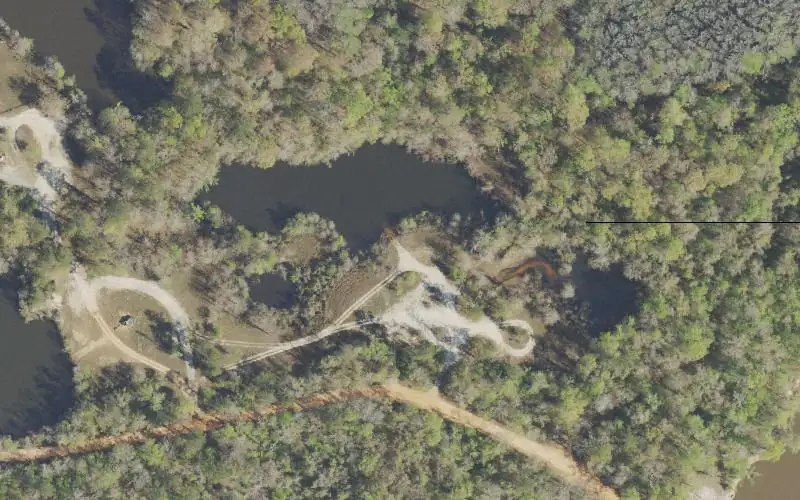 Aerial photo of the area around Bluff Springs Recreation Area - Lake Canoe Access #4, Escambia County