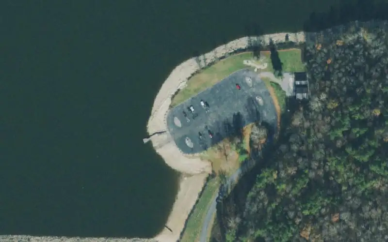 Aerial photo of the area around Boat Ramp at Dam, Coffee County