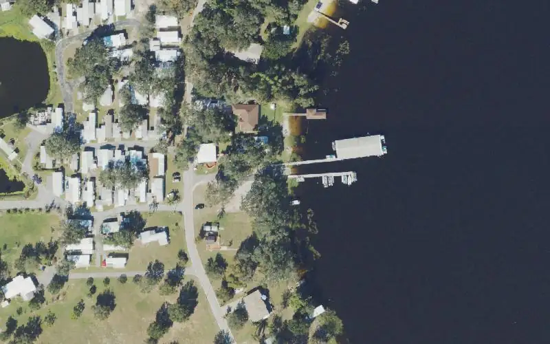 Aerial photo of the area around Bob's Landing Mobile Home Park and Boat Ramp, Polk County
