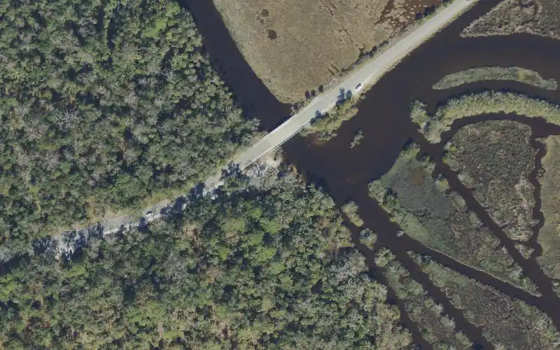 Aerial photo of the area around Bulow Creek State Park - Walter Boardman Lane Kayak Landing, Volusia County