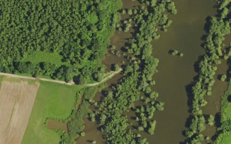 Aerial photo of the area around Burnt Pond, Ballard County