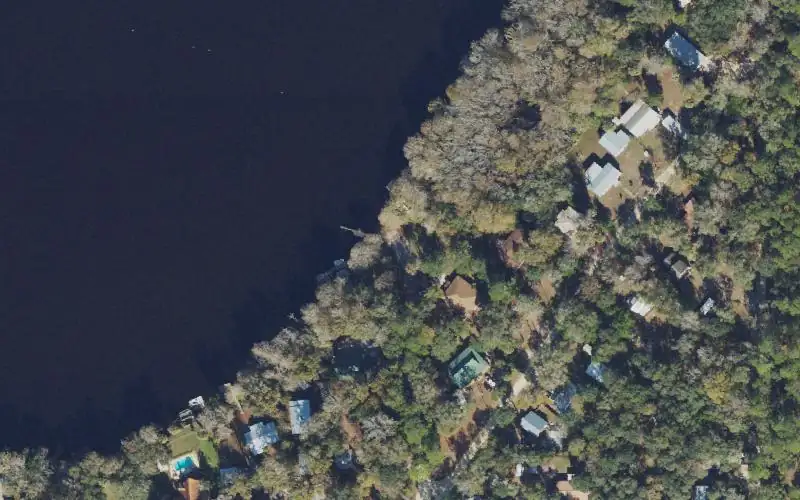 Aerial photo of the area around Camp Azalea Public Boat Ramp, Levy County