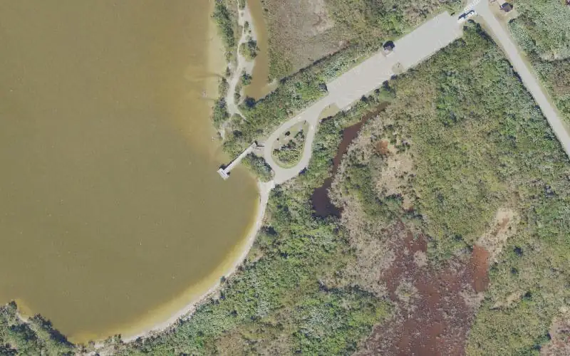 Aerial photo of the area around Canaveral National Seashore - Playalinda Beach - Eddy Creek Boat Ramp, Brevard County