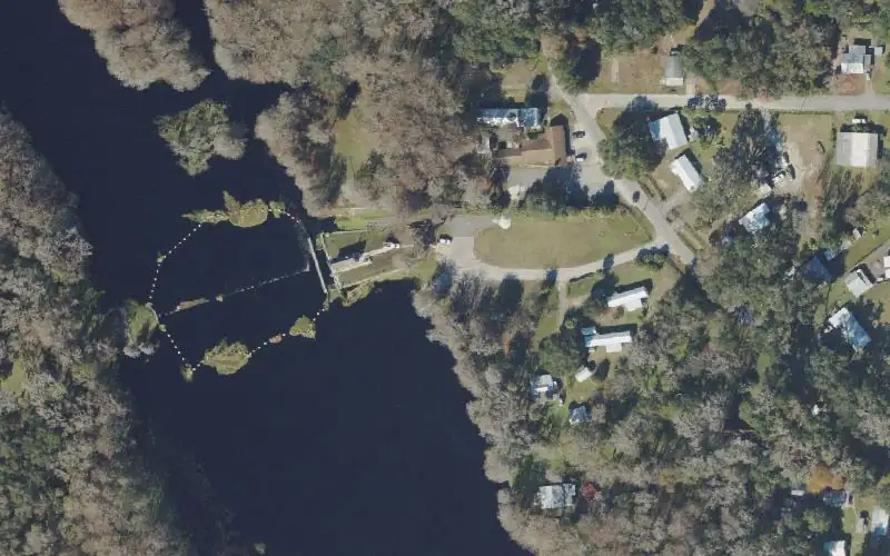 Aerial photo of the area around Carlson's Landing (upstream of the Wysong Dam), Sumter County