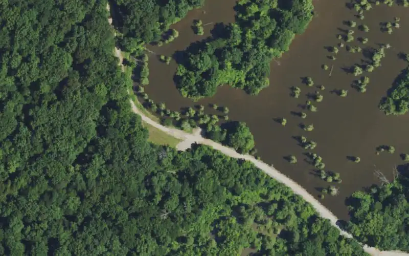 Aerial photo of the area around Castor Lake Ramp, Ballard County