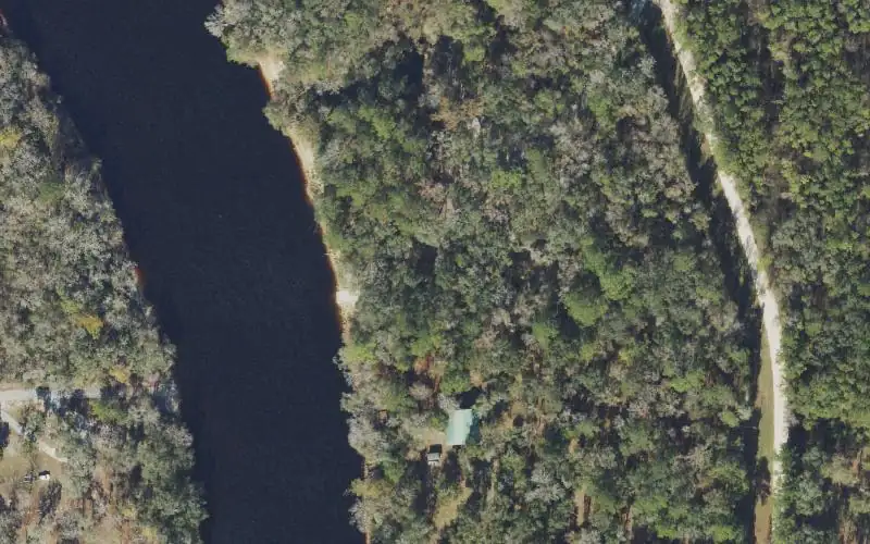 Aerial photo of the area around Charles Springs Park and Public Boat Ramp, Suwannee County