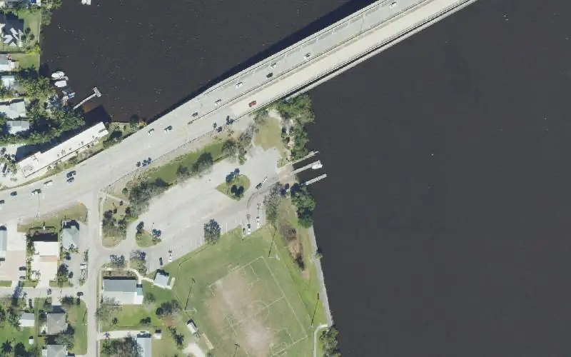 Aerial photo of the area around Charlie Leighton Park Boat Ramp, Martin County