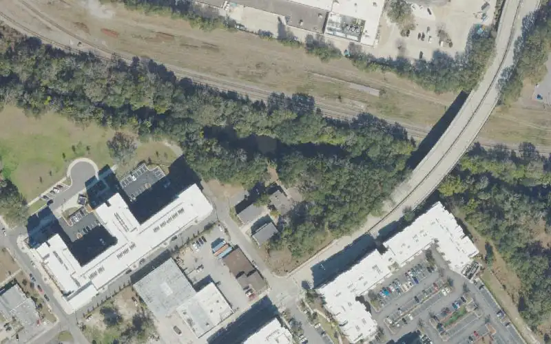 Aerial photo of the area around Chelsea Street Kayak Access at McCoy Creek, Duval County