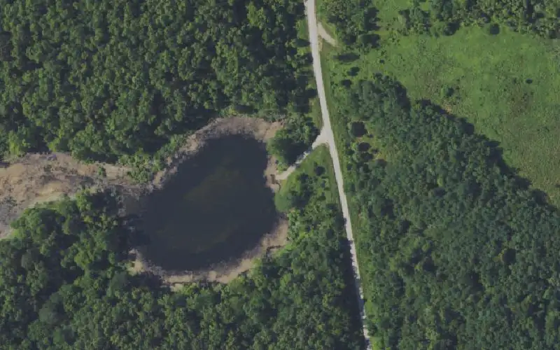 Aerial photo of the area around Circle Lake Ramp, Ohio County