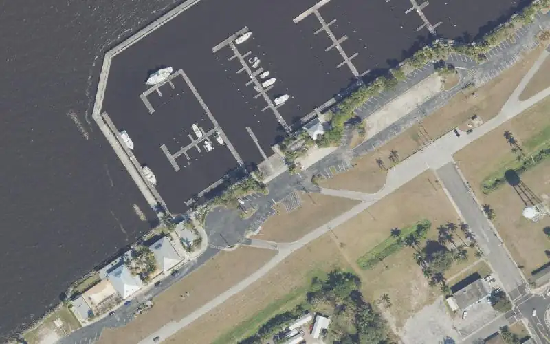 Aerial photo of the area around City of Pahokee Marina and Boat Ramp, Palm Beach County