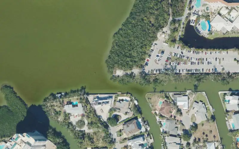 Aerial photo of the area around Clam Pass Park Canoe/Kayak Launch Site, Collier County