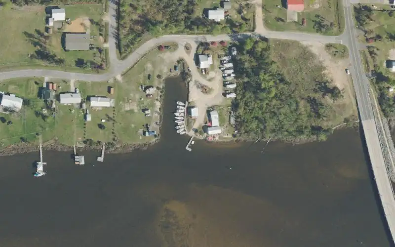 Aerial photo of the area around Cook Bayou Marina, Bay County