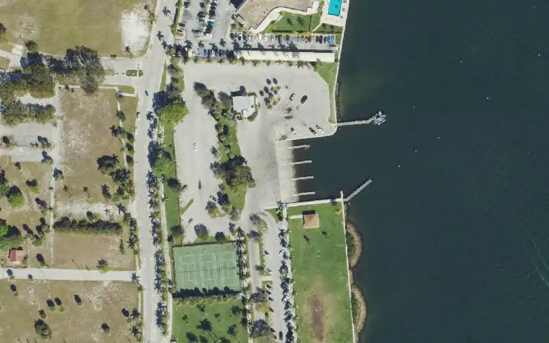 Aerial photo of the area around Currie Park and Boat Ramp, Palm Beach County