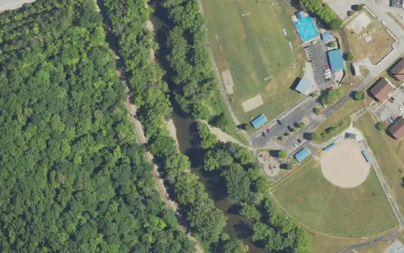 Aerial photo of the area around Douthitt Park Ramp, Breathitt County