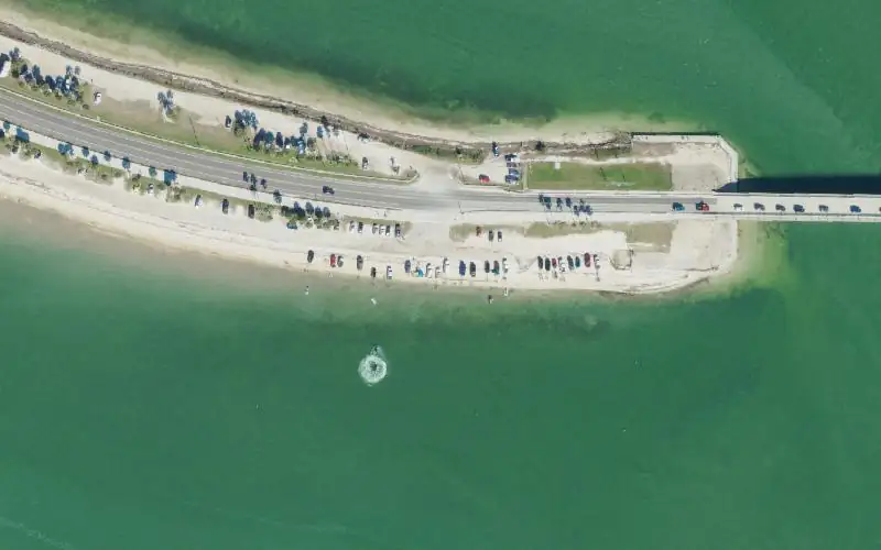 Aerial photo of the area around Dunedin Causeway PWC Launch Beach, Pinellas County