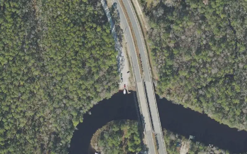 Aerial photo of the area around East Bay River Public Boat Ramp, Santa Rosa County