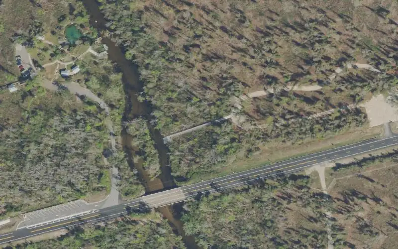 Aerial photo of the area around Econfina Creek - Highway 20 Canoe Launch, Bay County