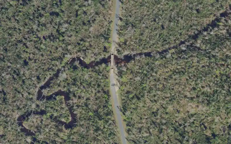 Aerial photo of the area around Econfina Creek - Scott Road Bridge Canoe Launch, Bay County