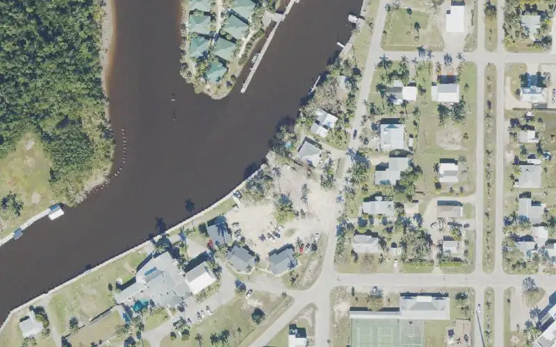 Aerial photo of the area around Everglades Rod & Gun Club Hotel, Collier County