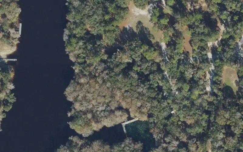 Aerial photo of the area around Fanning Springs State Park Canoe/Kayak Launch, Levy County