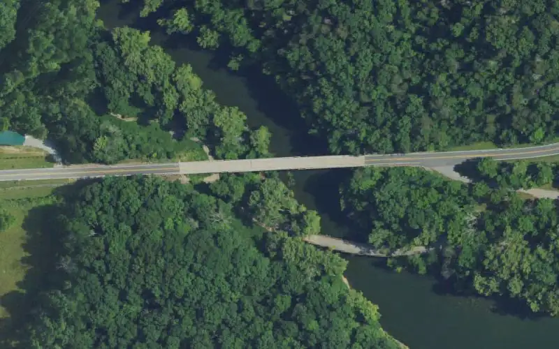 Aerial photo of the area around Farmers Mill (Greasy Creek), Russell County