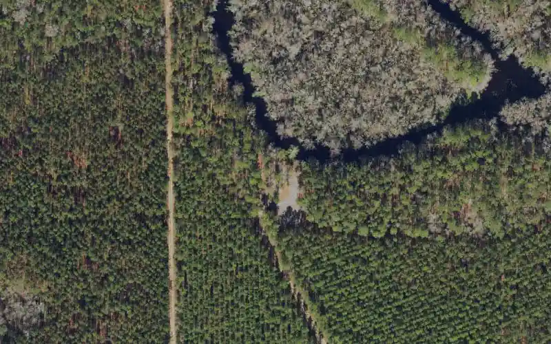 Aerial photo of the area around Four Creeks State Forest - Saul's Landing Canoe Access, Nassau County