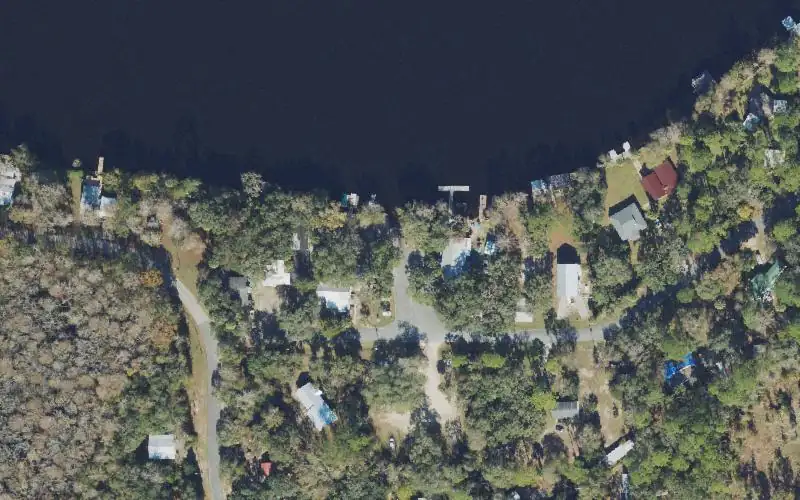 Aerial photo of the area around Fowler's Bluff Public Boat Ramp, Levy County