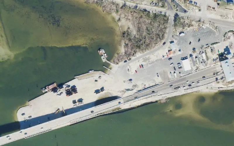 Aerial photo of the area around Frizzell-Kontinos Boat Ramp at Punta Rassa, Lee County