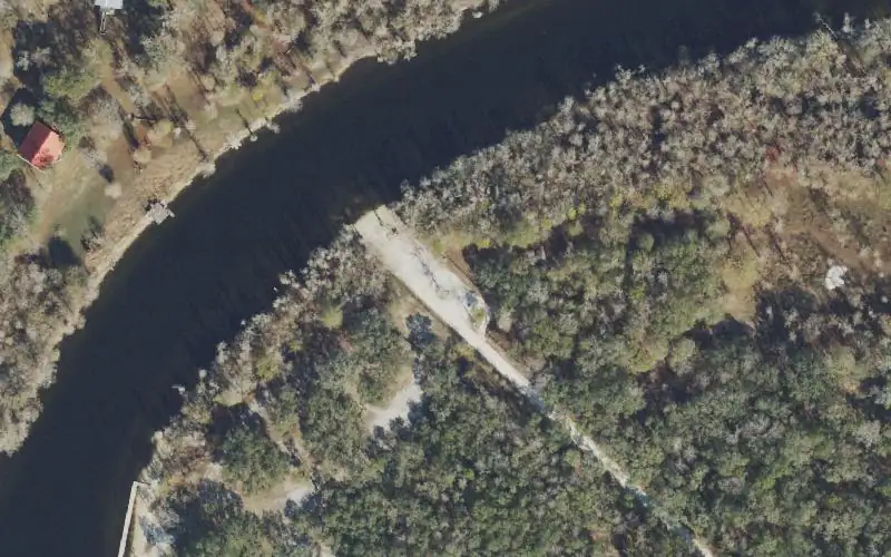 Aerial photo of the area around GC Butler Boat Landing (aka Wanamake Boat Ramp), Gilchrist County
