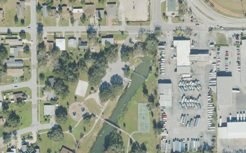 Aerial photo of the area around George Barker Jr. Park Clear Lake Boat Ramp, Orange County