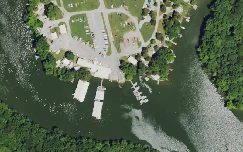 Aerial photo of the area around Guist Creek Marina, Shelby County