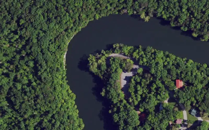 Aerial photo of the area around Hail's Haven (upper Buck Creek), Pulaski County