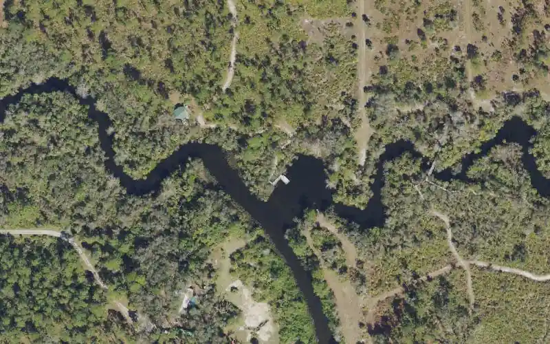 Aerial photo of the area around Hickey's Creek Mitigation Park - Kayak Launch - Half Mile Long Portage, Lee County