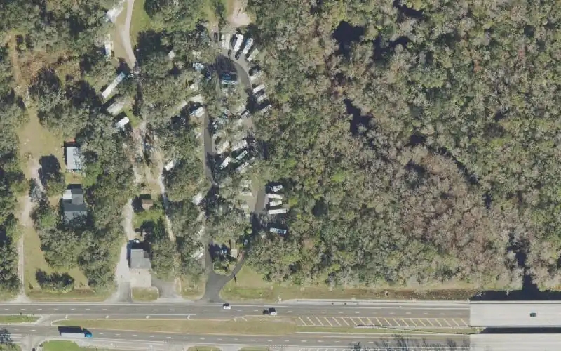 Aerial photo of the area around Hidden River RV Park and Canoe Rentals (CLOSED ?), Orange County