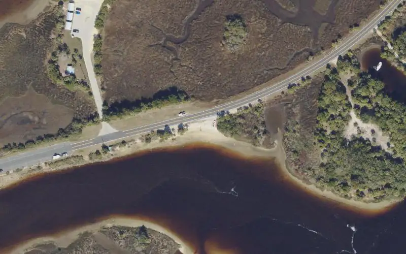 Aerial photo of the area around Highway 40 Riverside Kayak Beach, Levy County