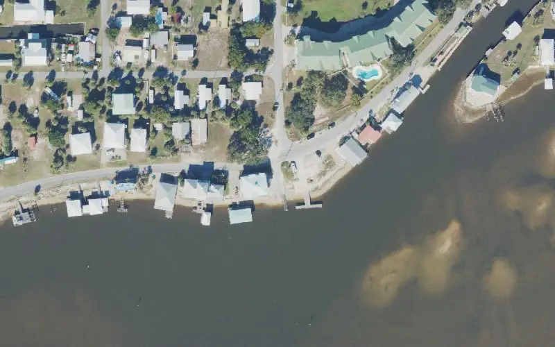 Aerial photo of the area around Horseshoe Beach Fisherman's Boat Ramp, Dixie County