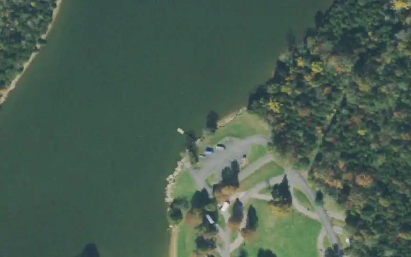 Aerial photo of the area around Indian Creek Campground, Smith County