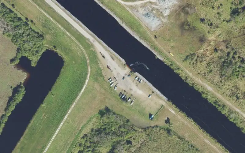 Aerial photo of the area around Indian Prairie Canal Public Boat Ramp at State Road 78, Glades County