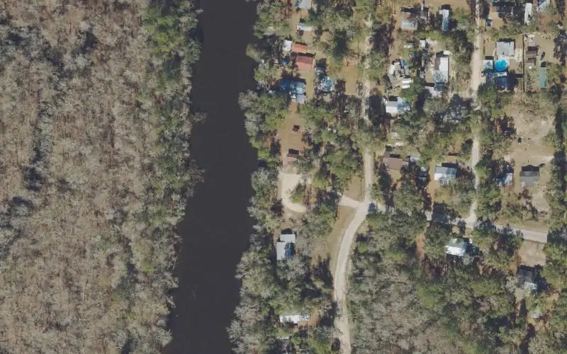 Aerial photo of the area around Jack Langston's Fish Camp, Wakulla County